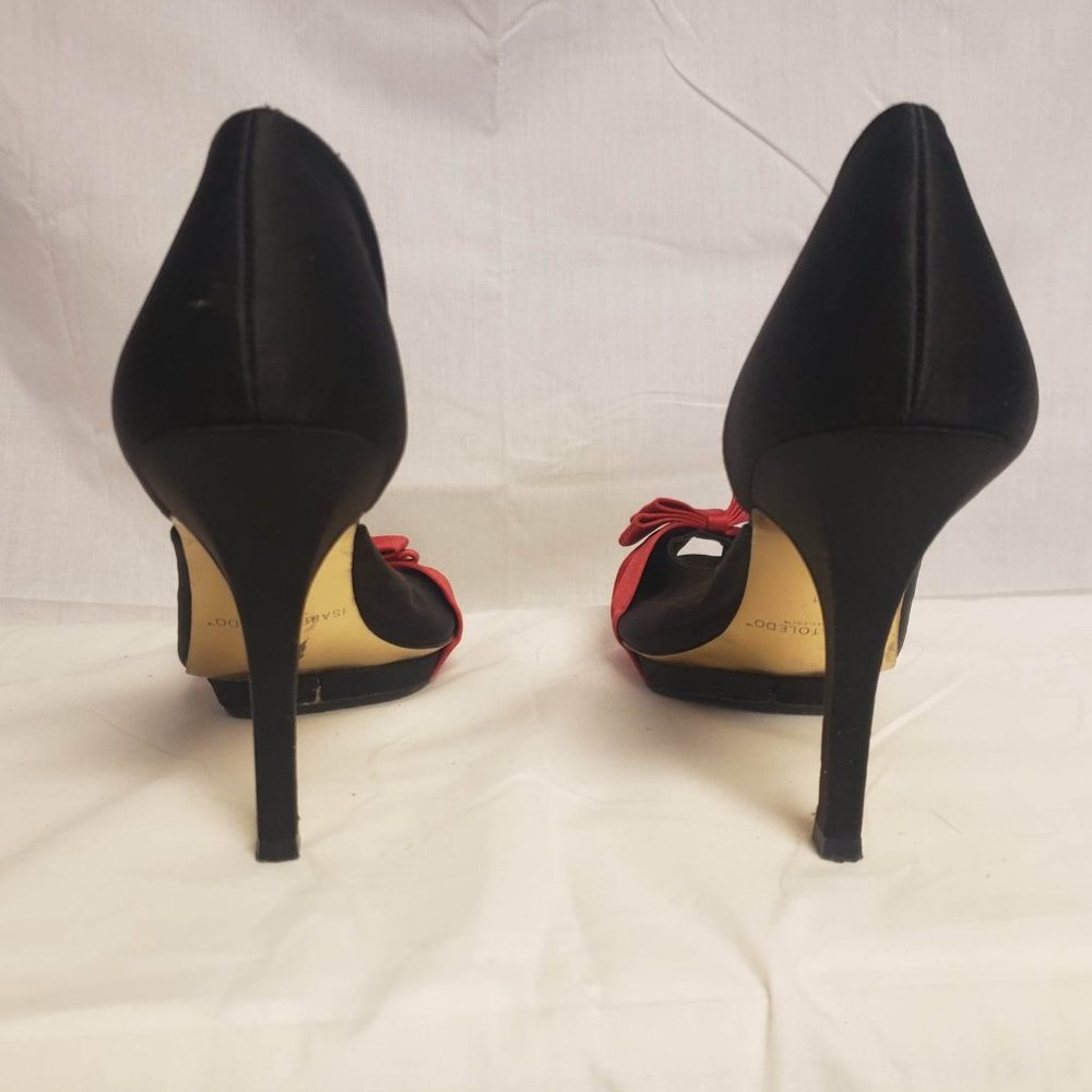 Black peep toe heel with red bow detail - Picture 6 of 6